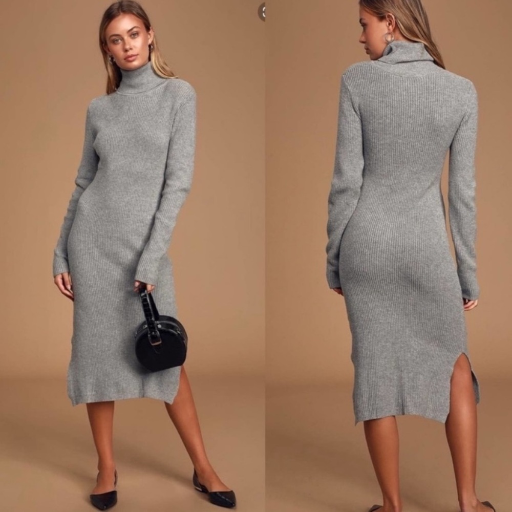 NWT LULUS | Gray Sheerah Turtleneck Midi Sweater Dress size XS